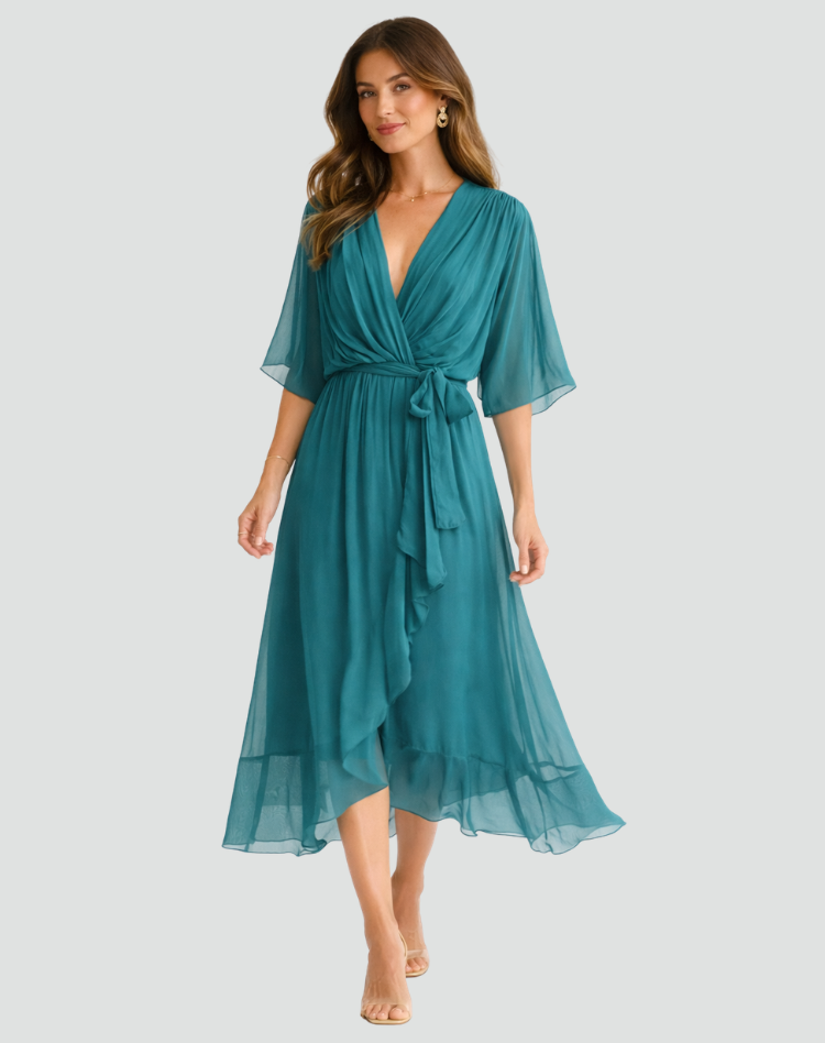 Naomi | Wrap Midi Dress with Tie Waist