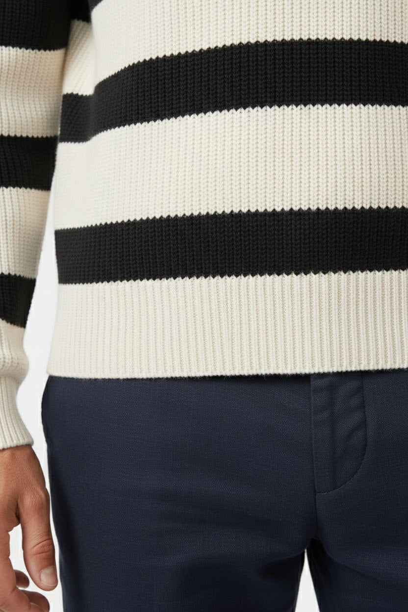 Caleb | Striped Half Zip Ribbed Pullover