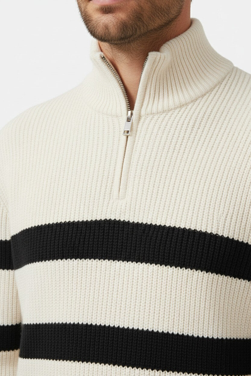 Caleb | Striped Half Zip Ribbed Pullover