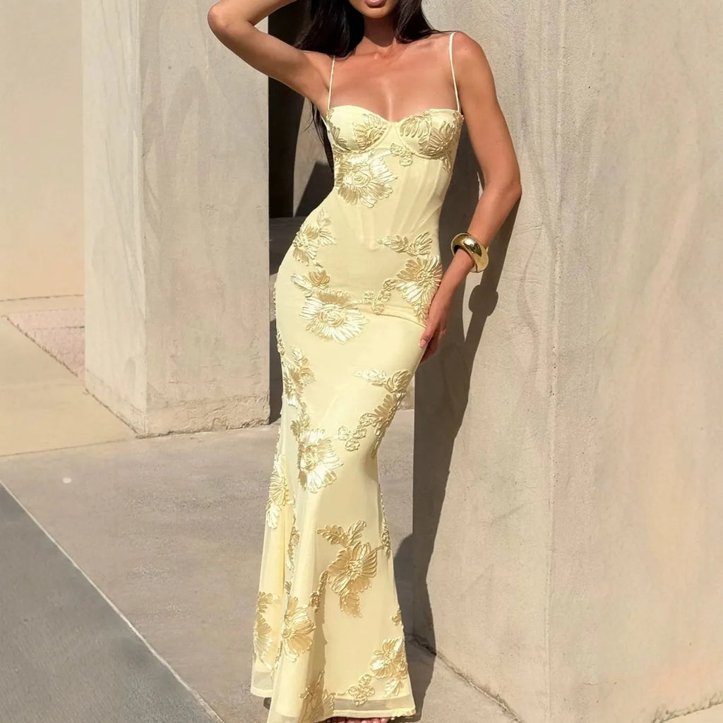 Aurora | Floral Jacquard Corset Maxi Dress