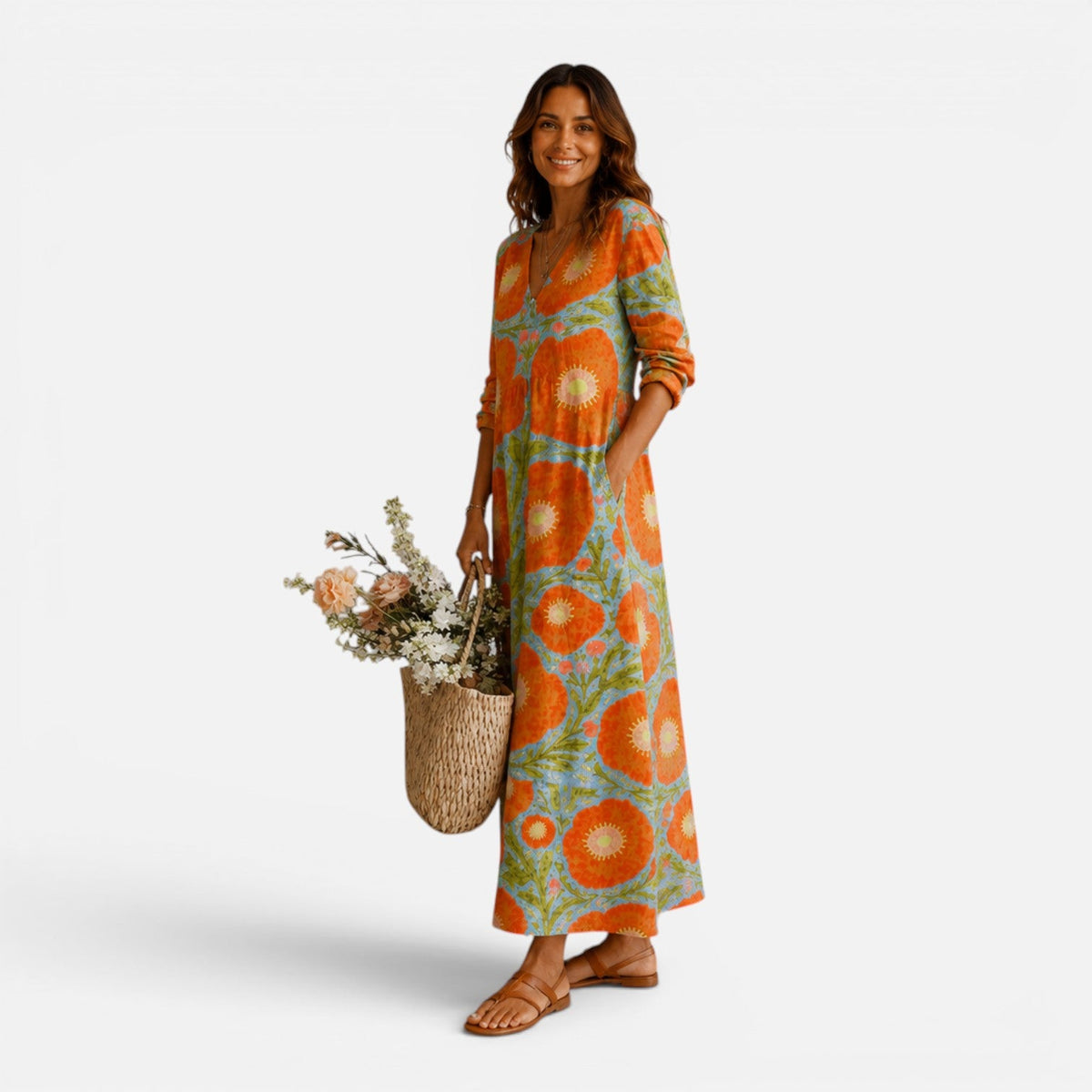 Katarina | Boho Floral Maxi Dress with Pockets