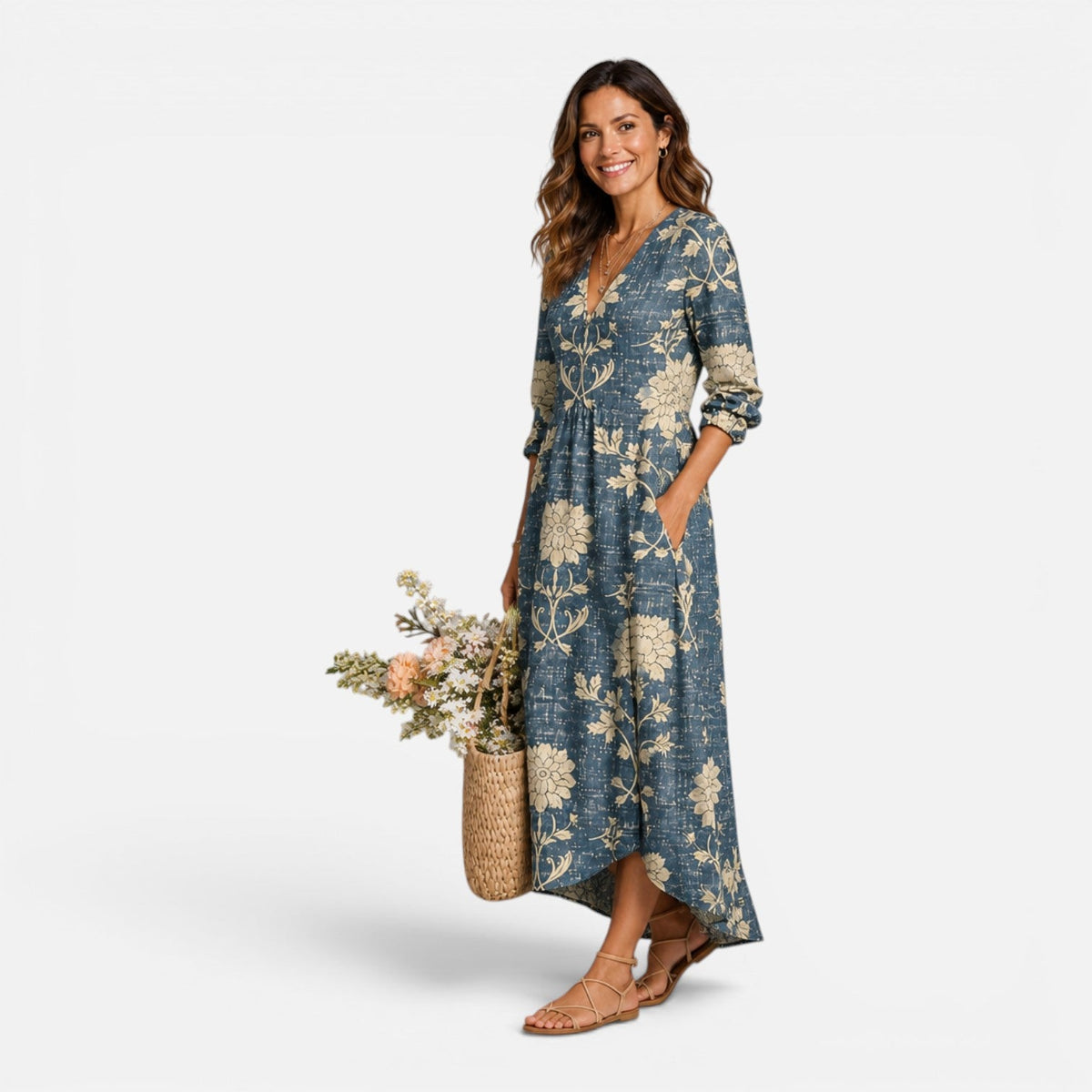 Hazel | Floral Linen-Blend Maxi Dress