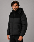 Virgil | Colour Block Hooded Puffer Jacket with Corduroy Panels