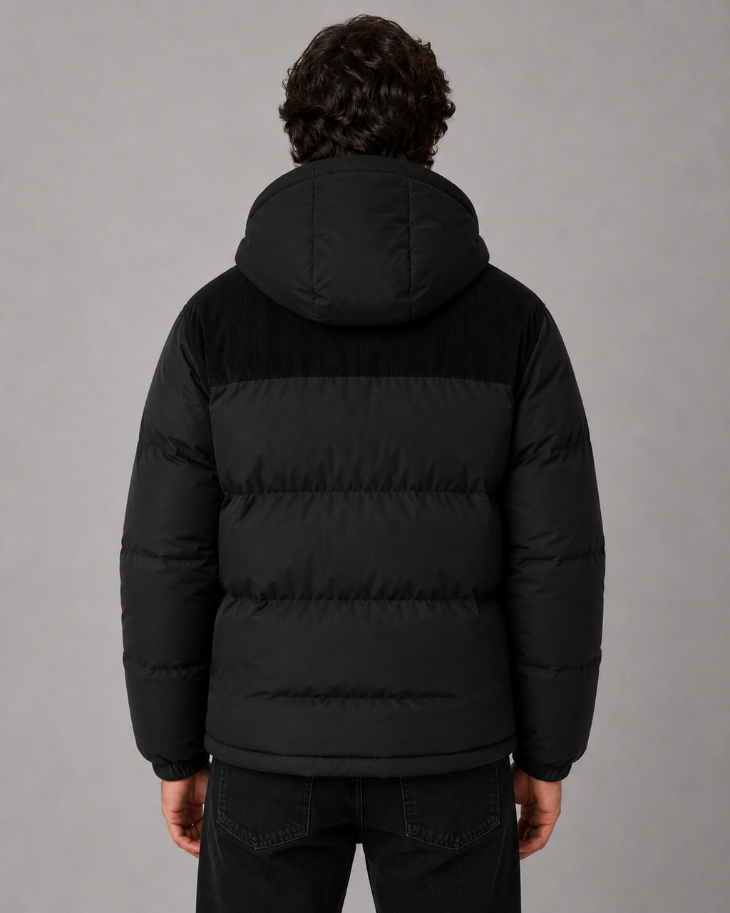 Virgil | Colour Block Hooded Puffer Jacket with Corduroy Panels