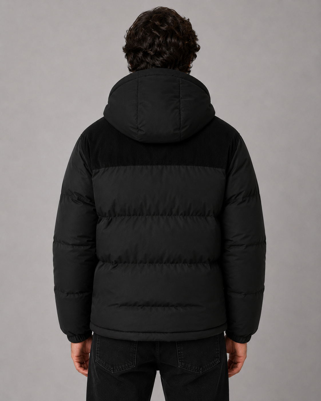 Virgil | Colour Block Hooded Puffer Jacket with Corduroy Panels