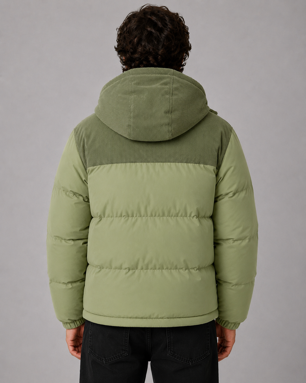 Virgil | Colour Block Hooded Puffer Jacket with Corduroy Panels