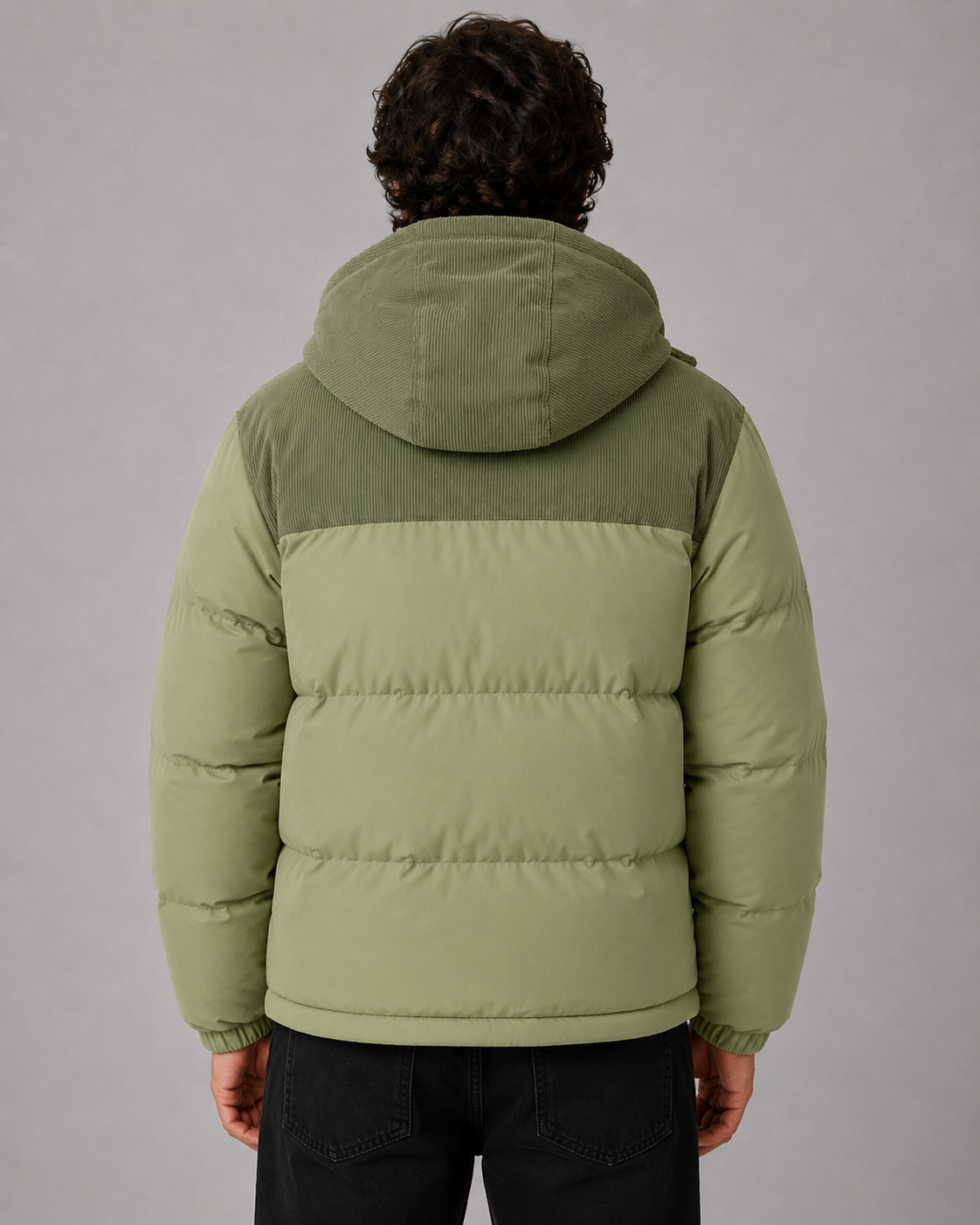 Virgil | Colour Block Hooded Puffer Jacket with Corduroy Panels