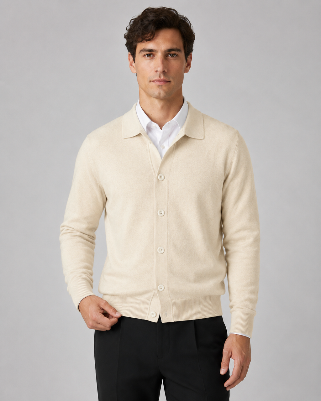 Zephan | Button Front Collar Knit Cardigan
