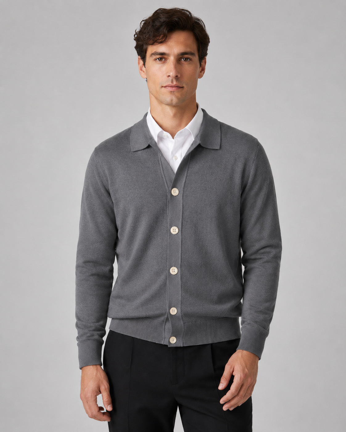 Zephan | Button Front Collar Knit Cardigan