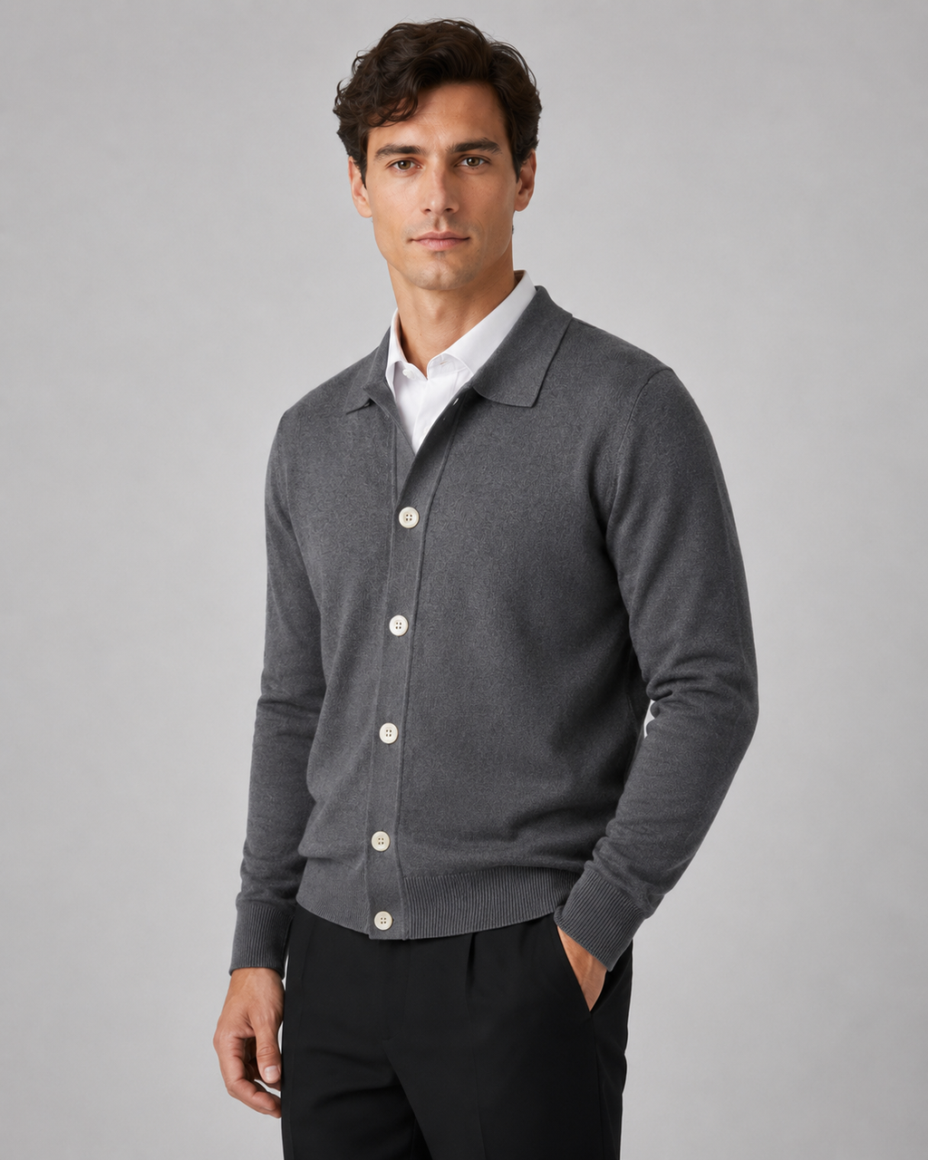 Zephan | Button Front Collar Knit Cardigan