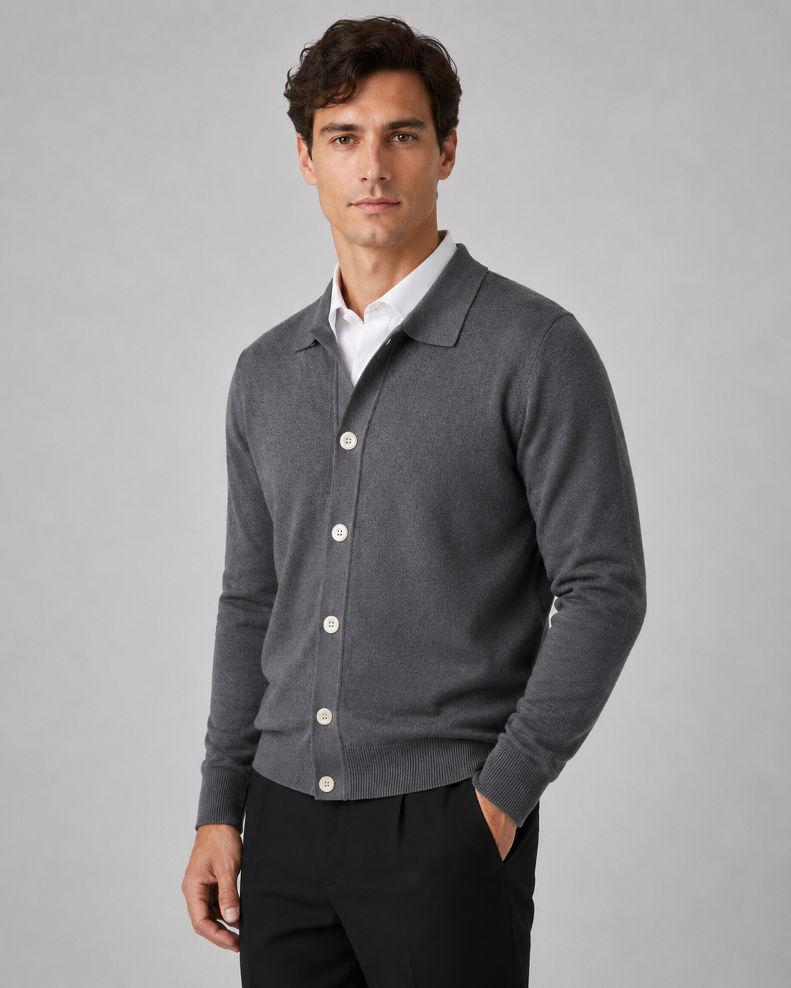 Zephan | Button Front Collar Knit Cardigan