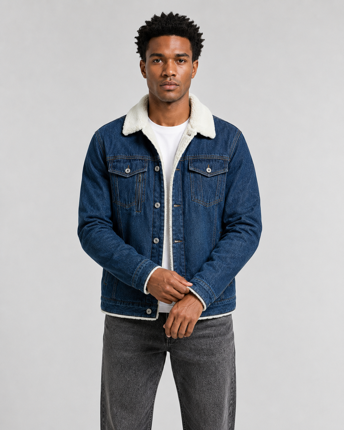Theron | Sherpa Lined Denim Trucker Jacket