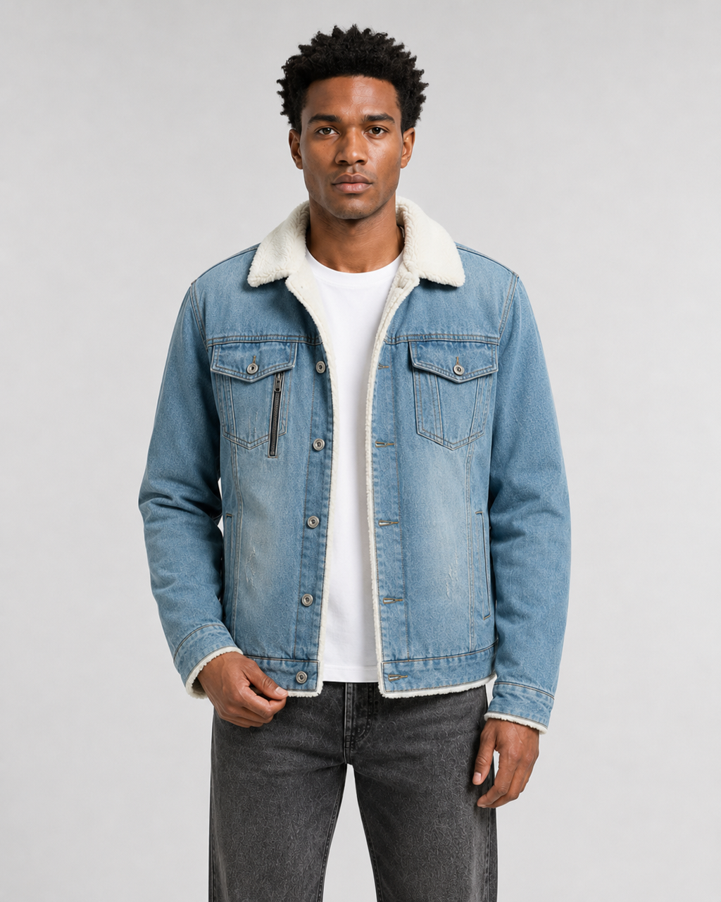 Theron | Sherpa Lined Denim Trucker Jacket