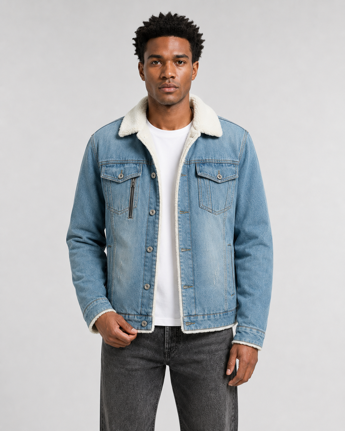 Theron | Sherpa Lined Denim Trucker Jacket