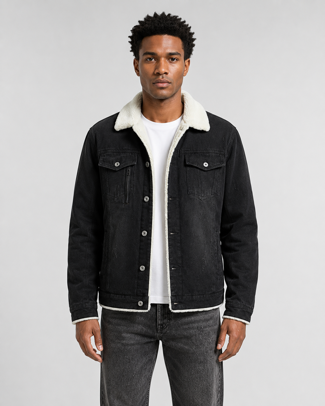 Theron | Sherpa Lined Denim Trucker Jacket