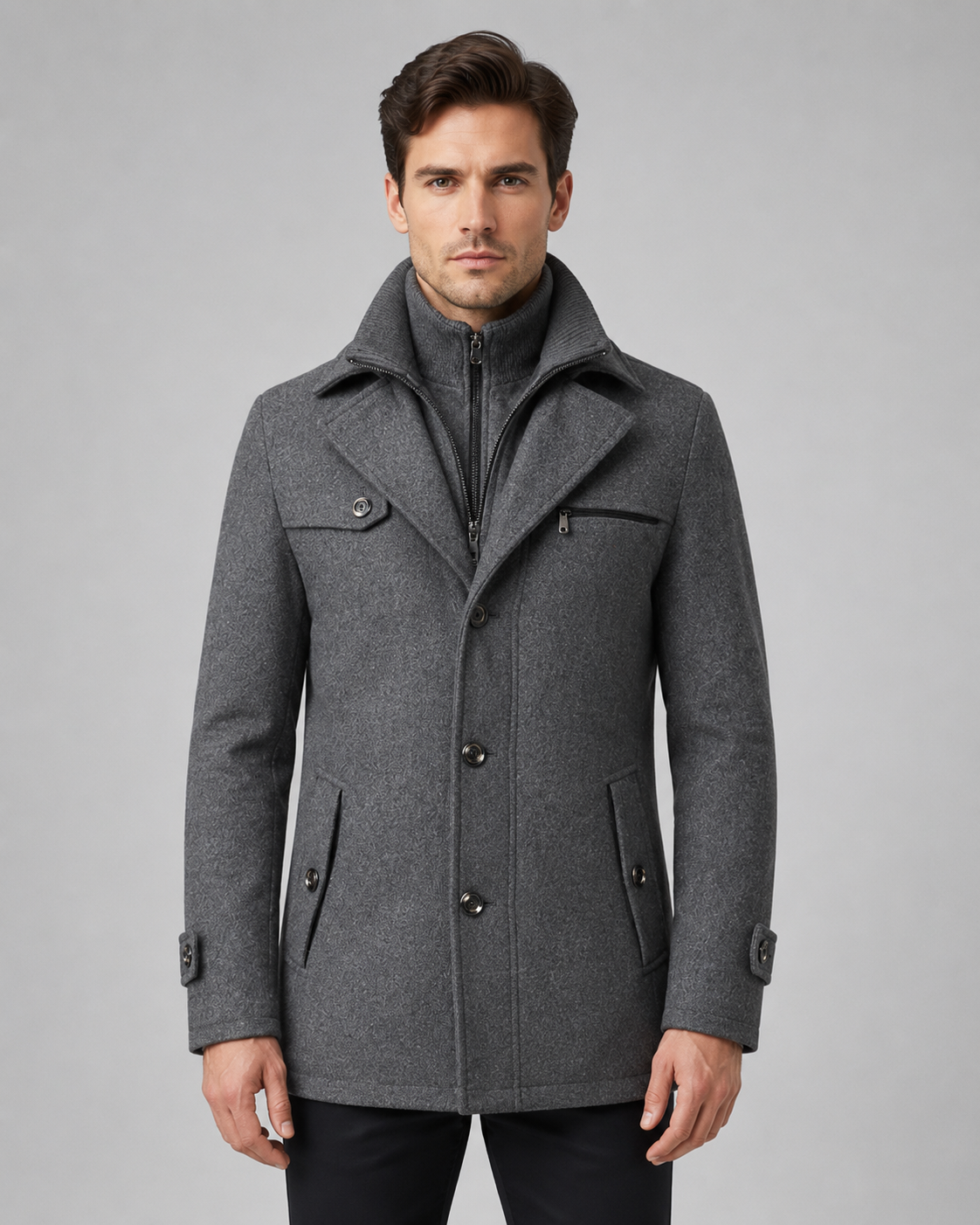 Ambrose | Zip Insert Funnel Neck Wool Coat