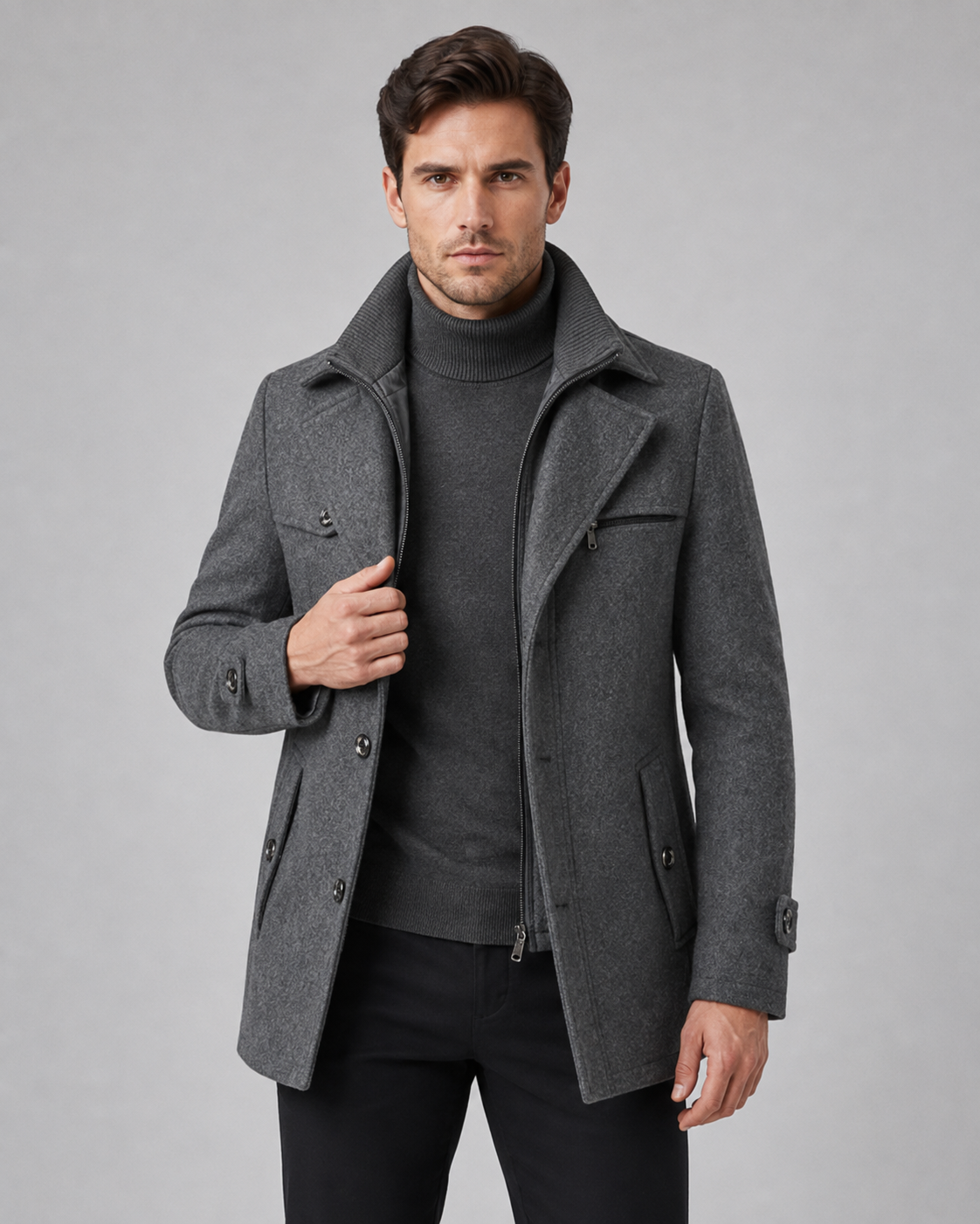 Ambrose | Zip Insert Funnel Neck Wool Coat