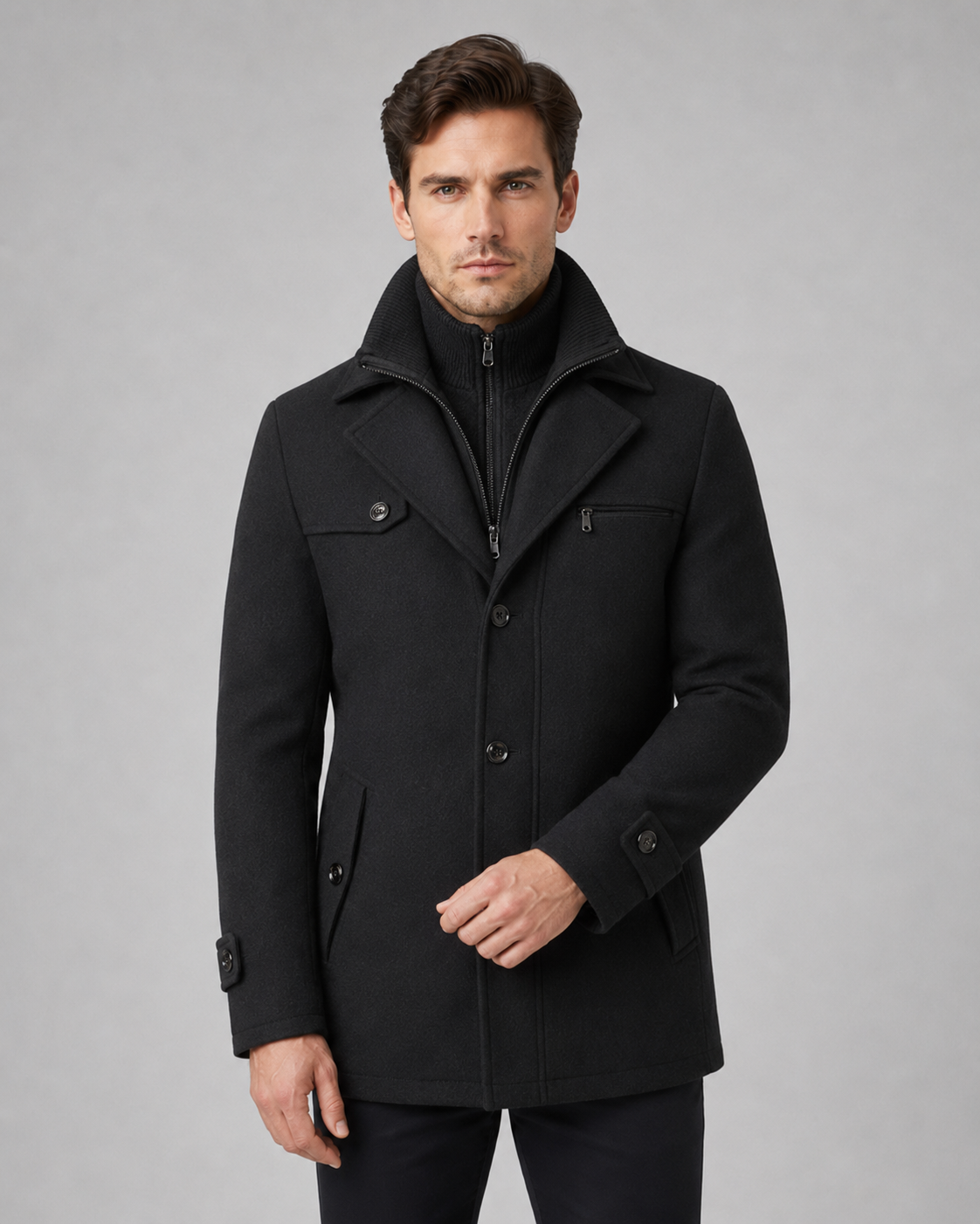 Ambrose | Zip Insert Funnel Neck Wool Coat