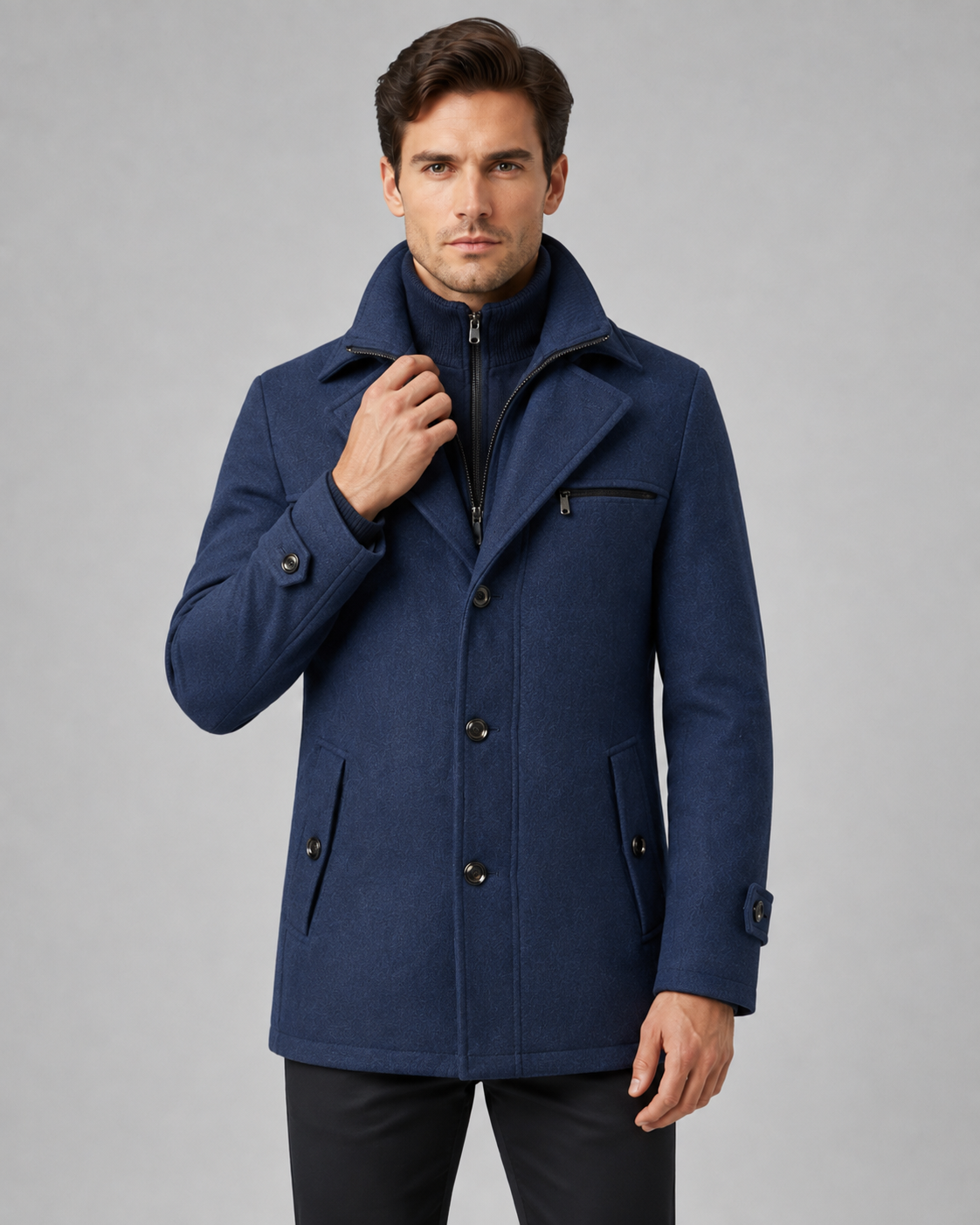 Ambrose | Zip Insert Funnel Neck Wool Coat