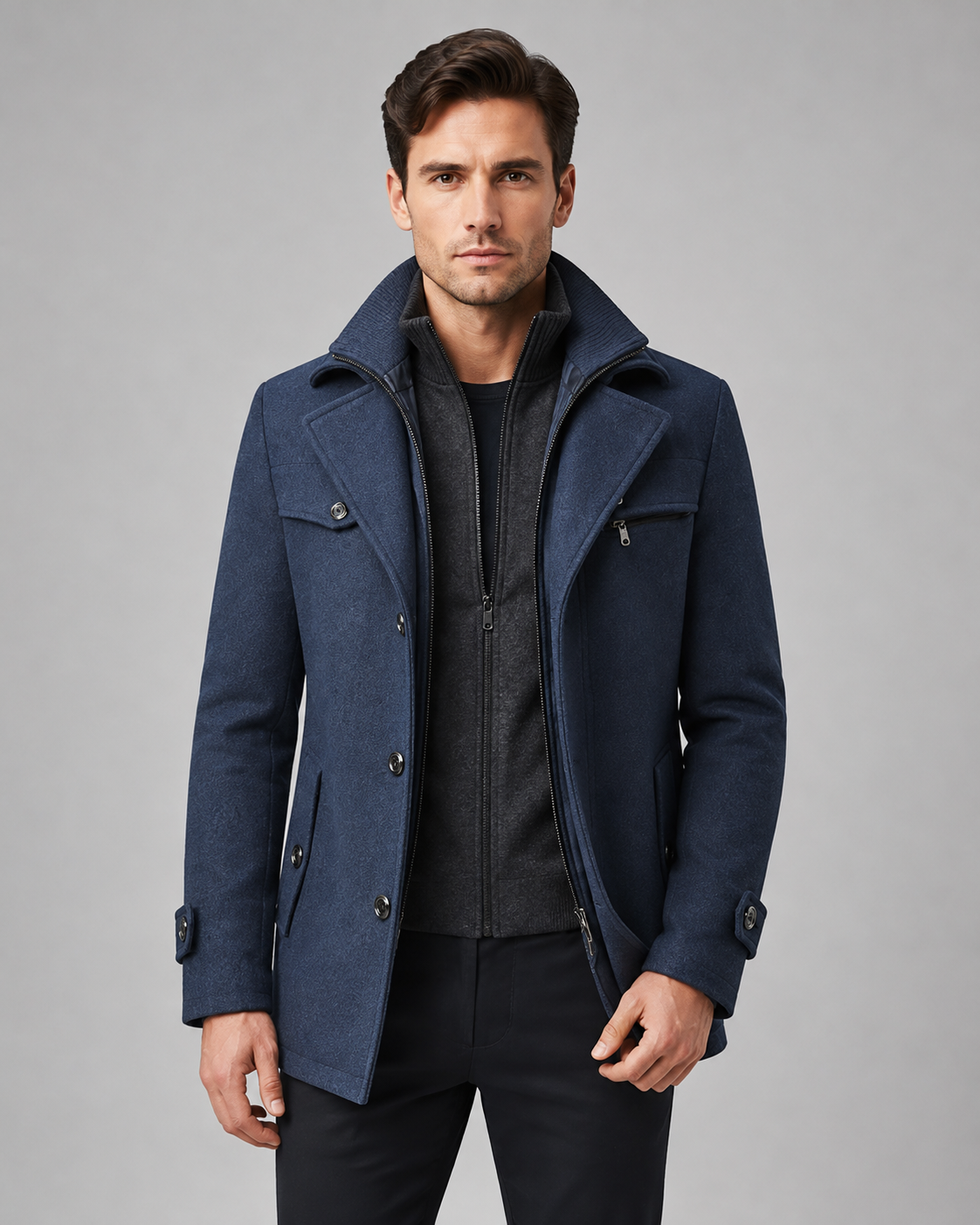 Ambrose | Zip Insert Funnel Neck Wool Coat