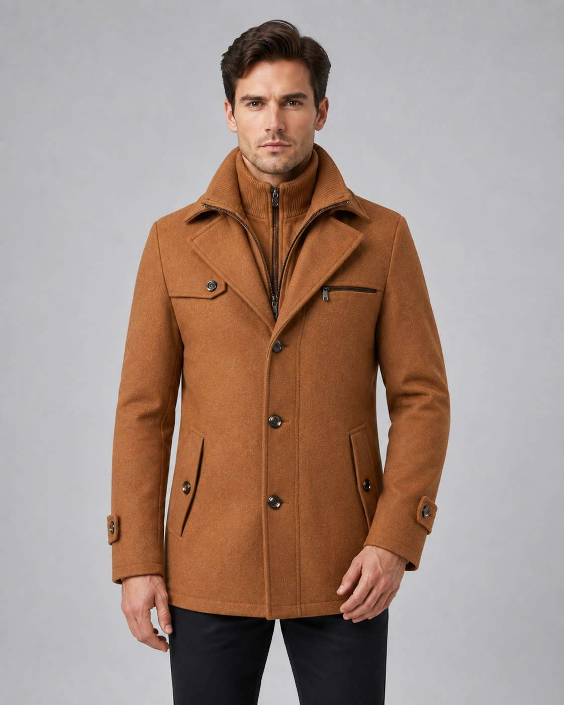 Ambrose | Zip Insert Funnel Neck Wool Coat