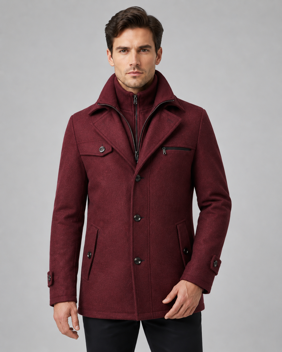 Ambrose | Zip Insert Funnel Neck Wool Coat