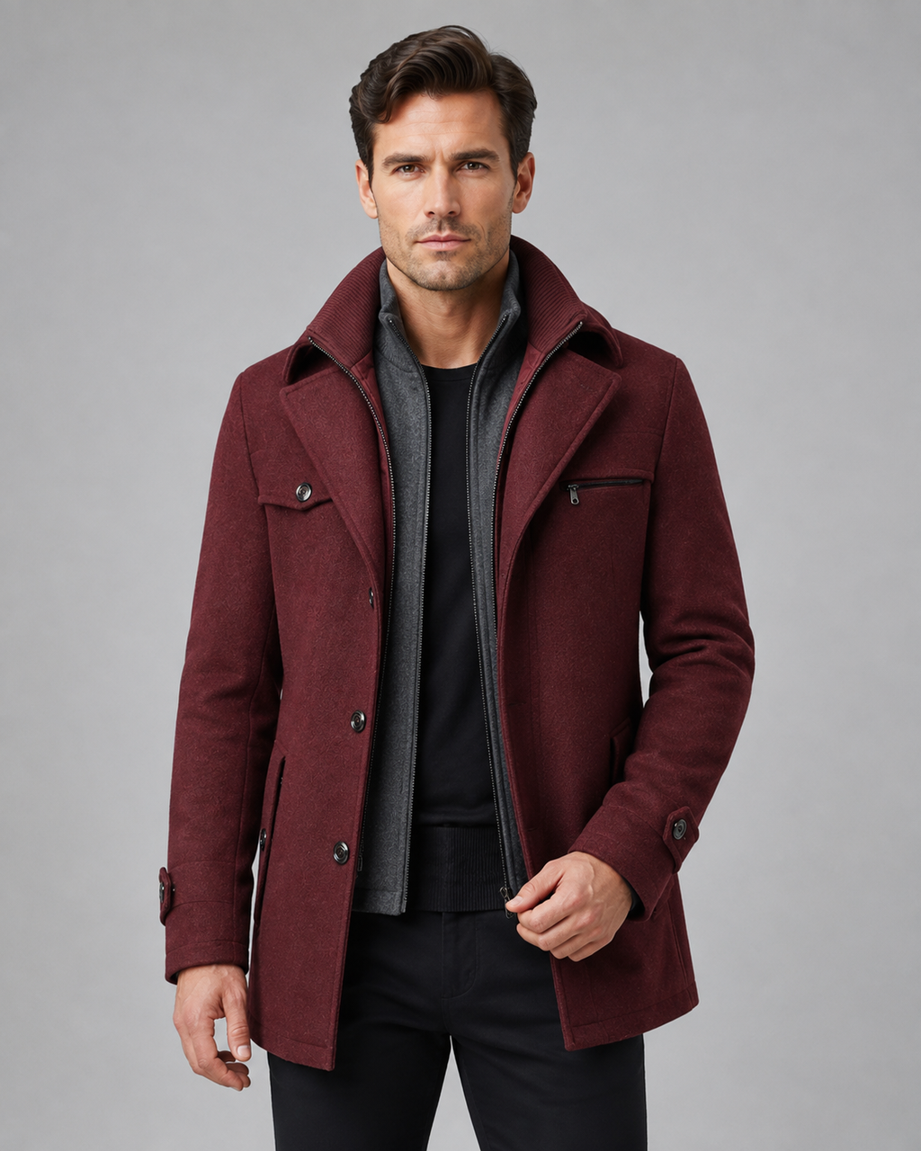 Ambrose | Zip Insert Funnel Neck Wool Coat