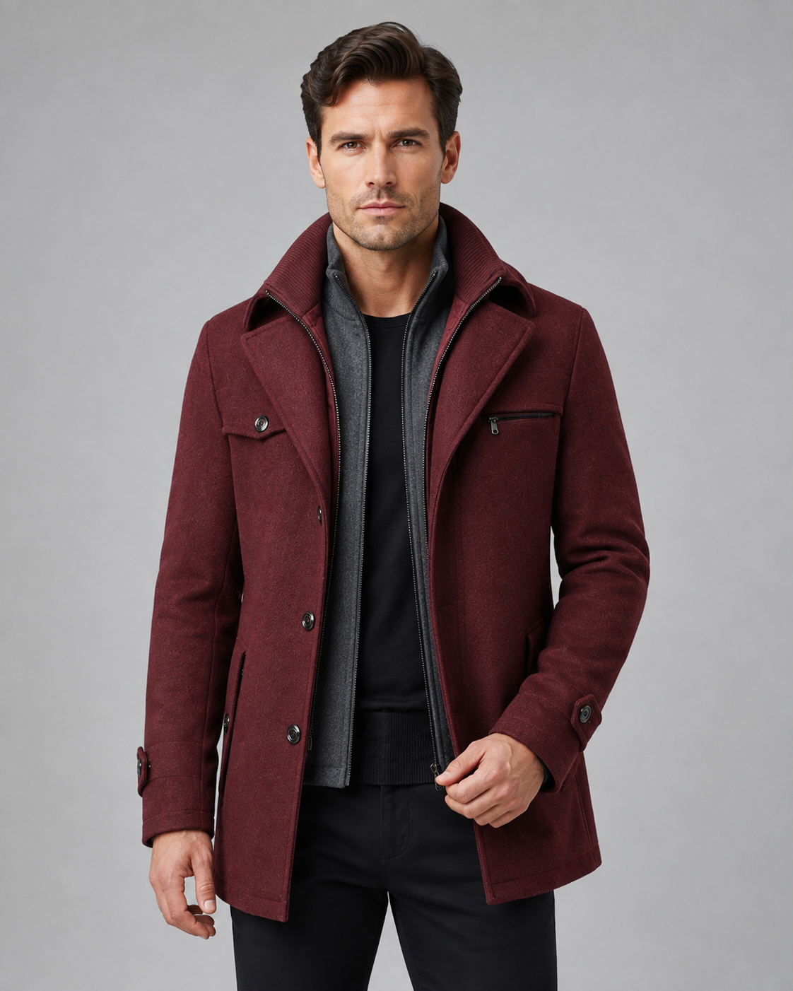Ambrose | Zip Insert Funnel Neck Wool Coat