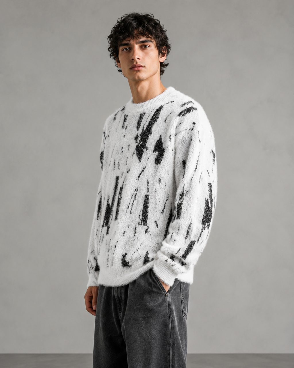 Bramwell | Fuzzy Texture Abstract Knit Sweater