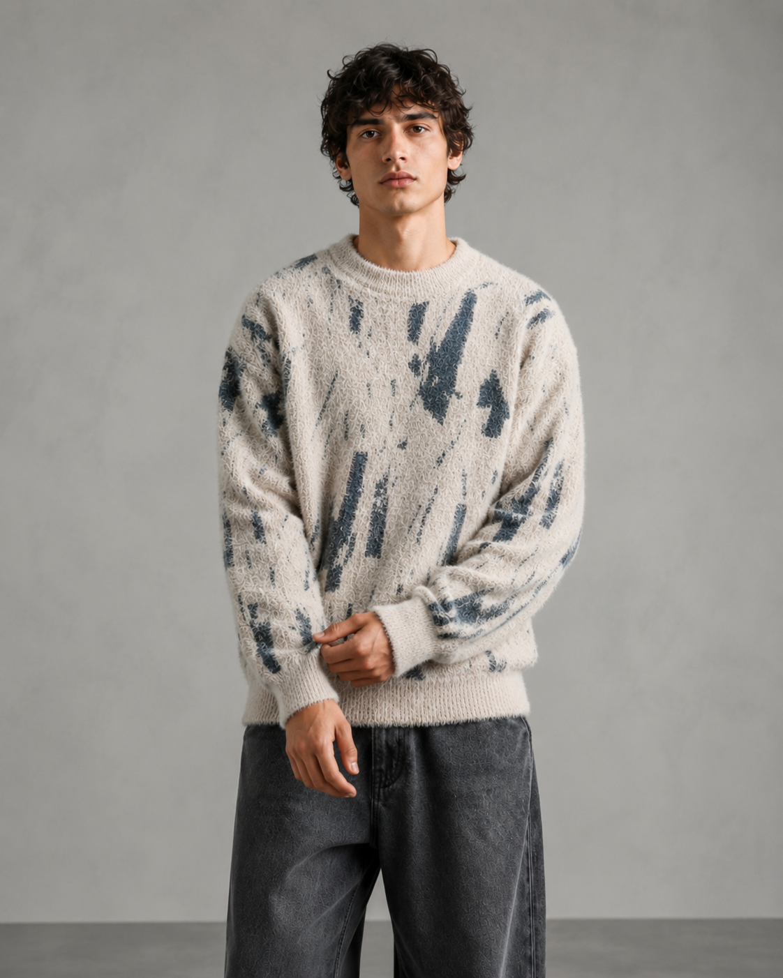 Bramwell | Fuzzy Texture Abstract Knit Sweater