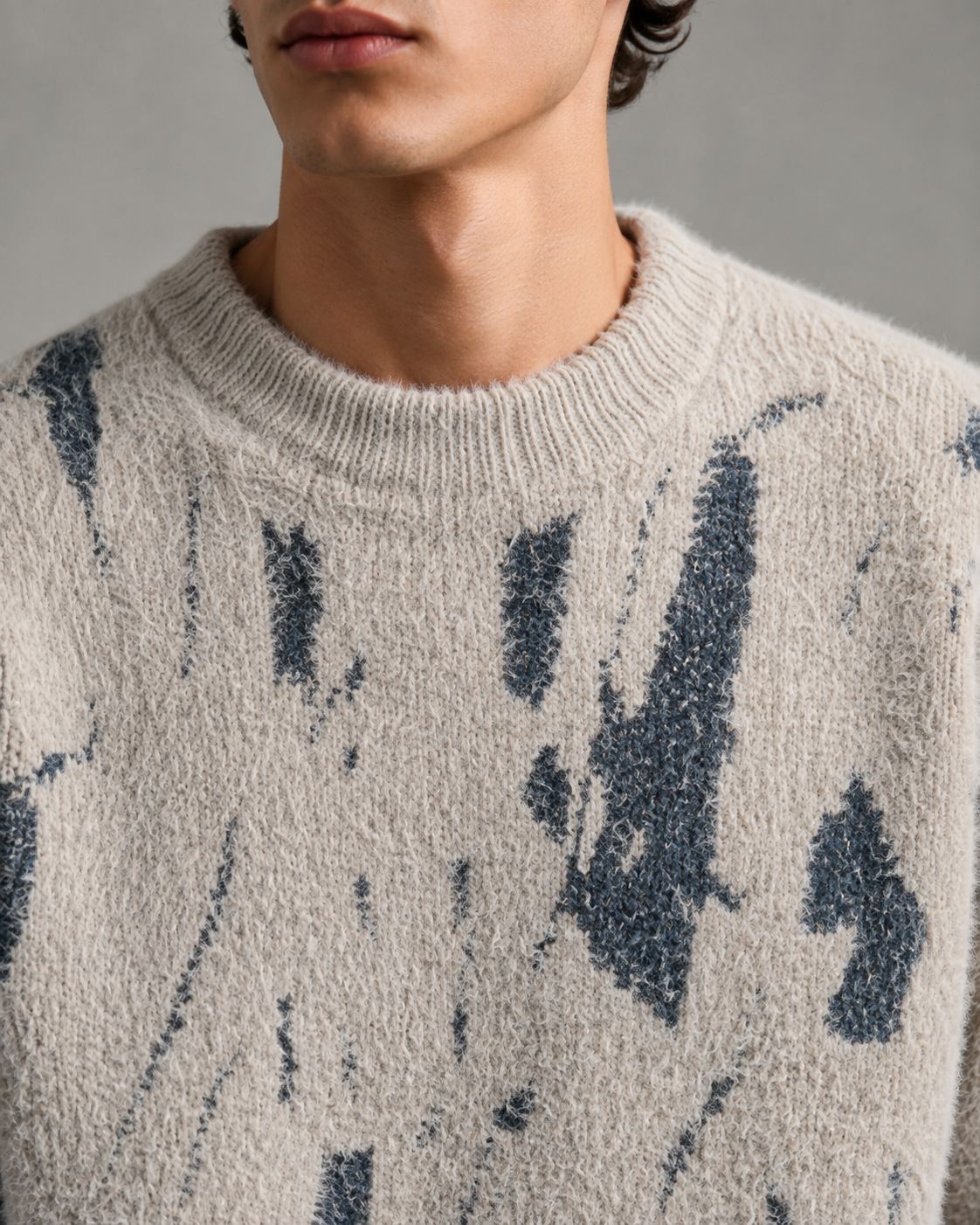 Bramwell | Fuzzy Texture Abstract Knit Sweater