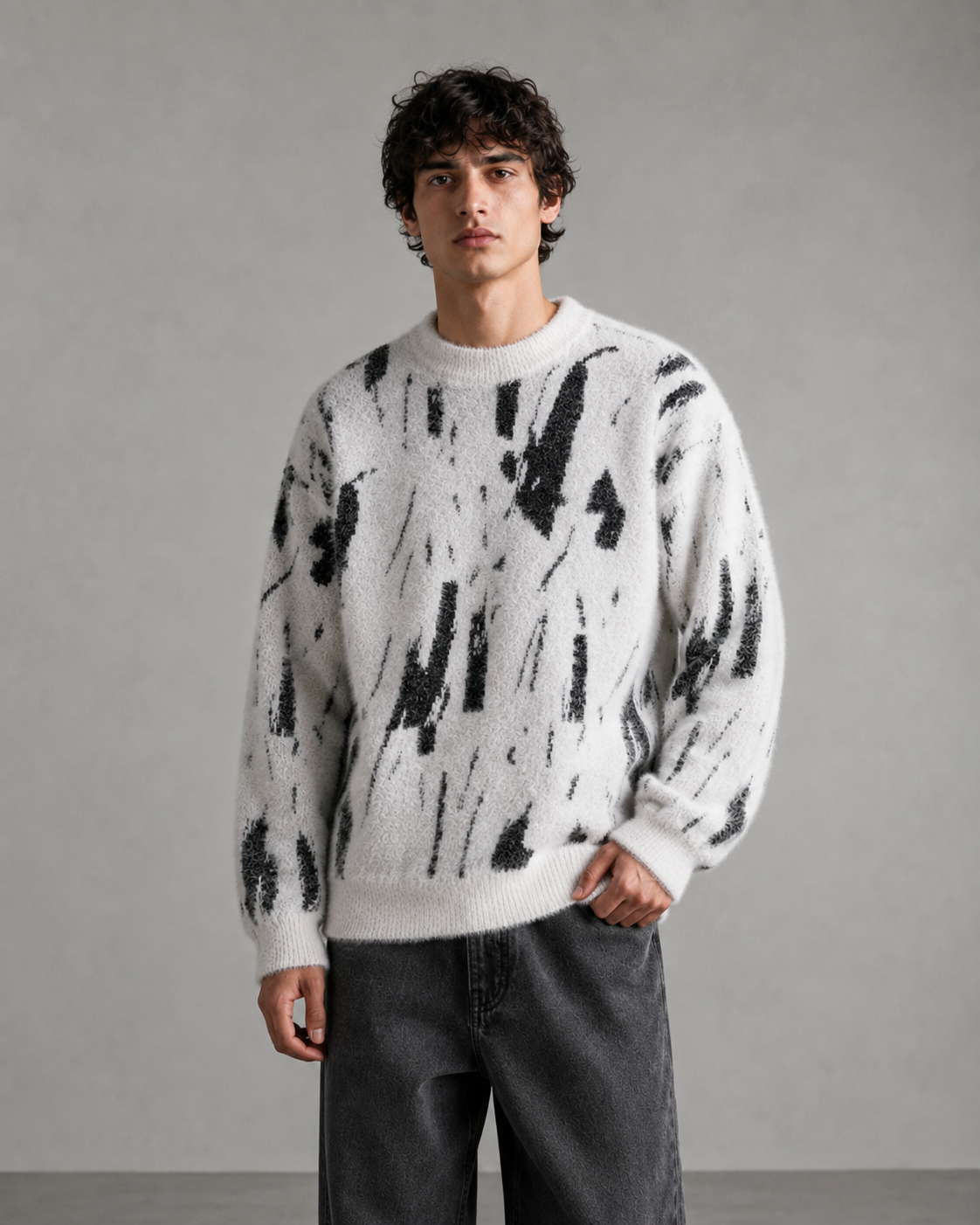 Bramwell | Fuzzy Texture Abstract Knit Sweater