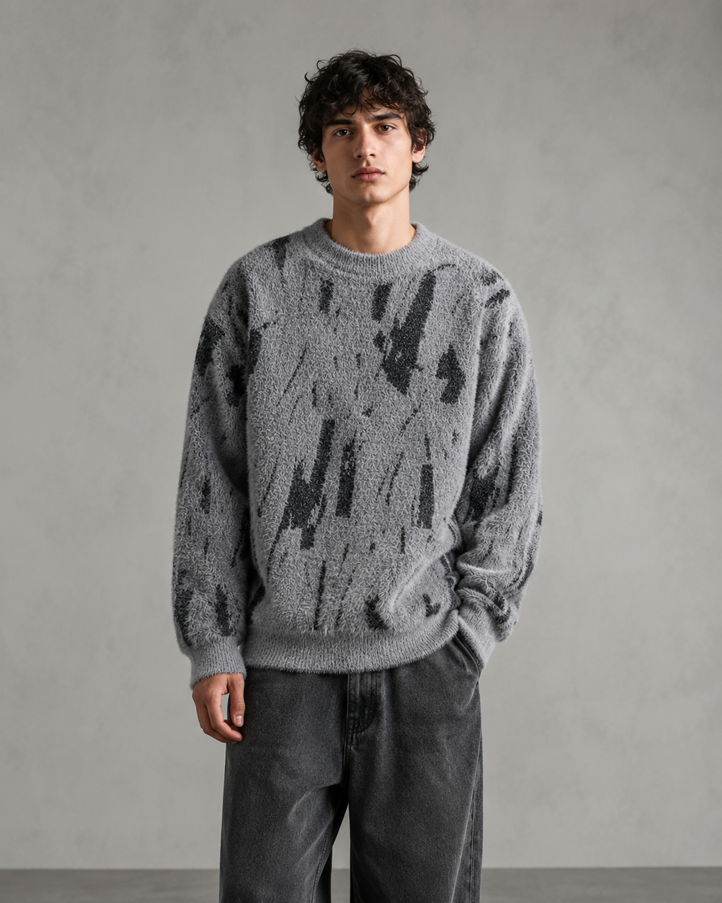 Bramwell | Fuzzy Texture Abstract Knit Sweater