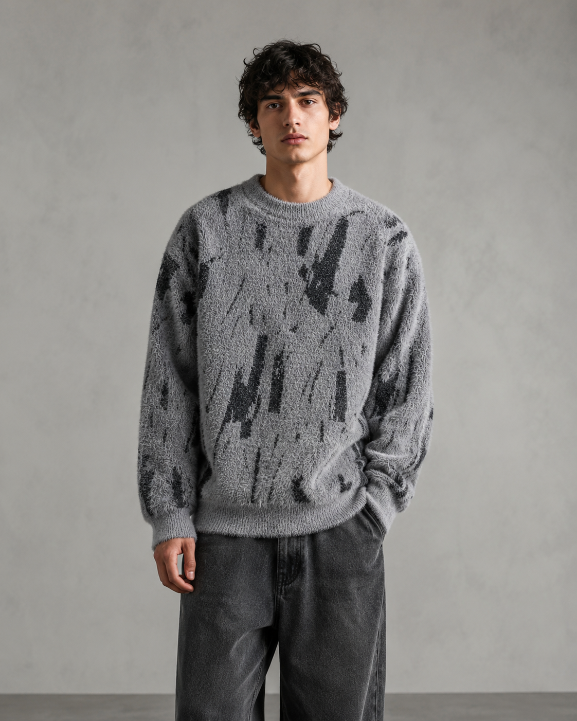 Bramwell | Fuzzy Texture Abstract Knit Sweater