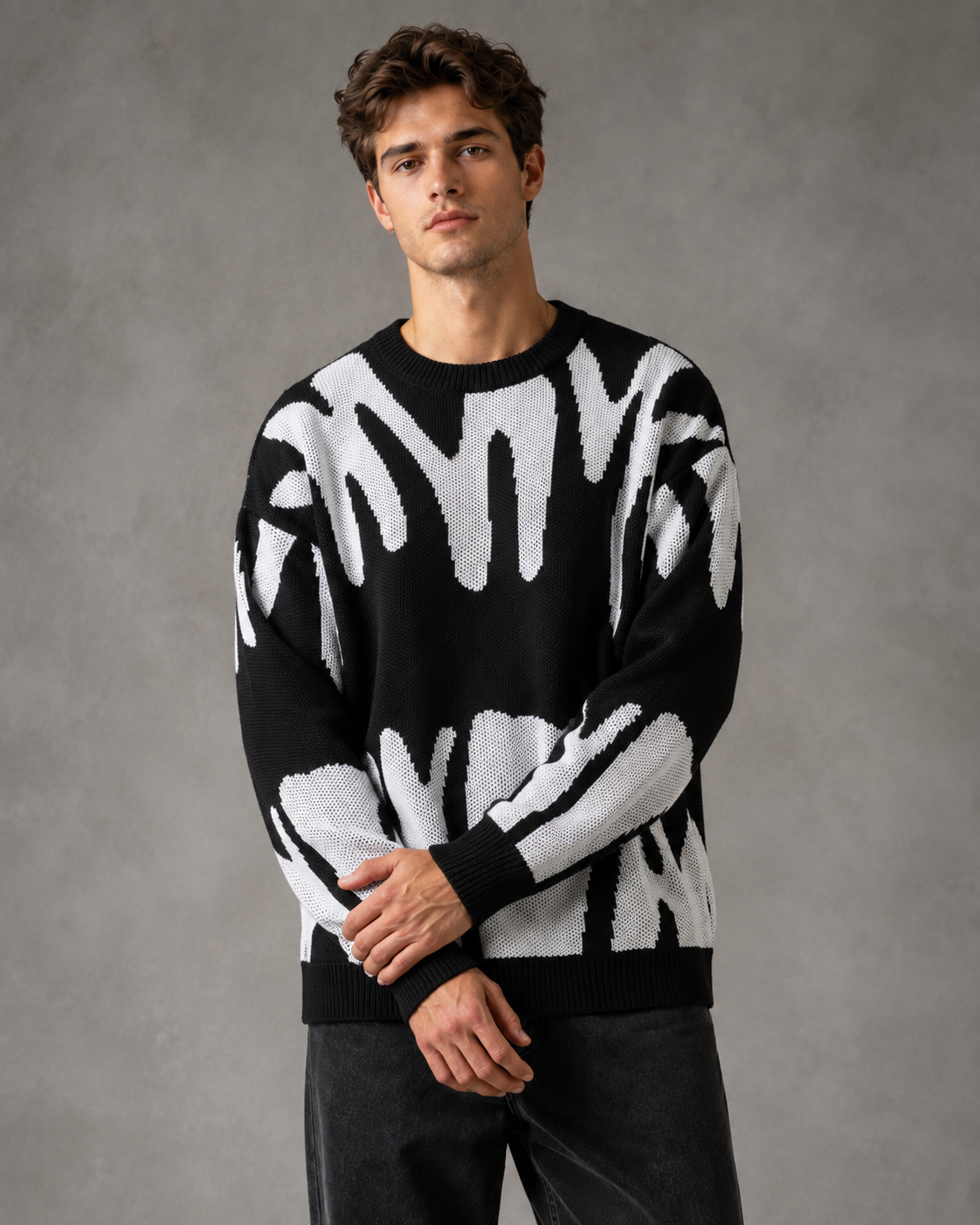 Julian | Relaxed Drop Shoulder Abstract Knit Sweater