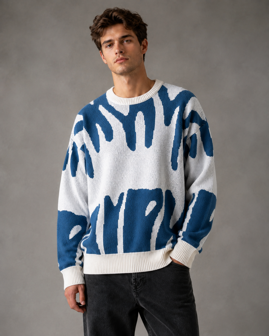 Julian | Relaxed Drop Shoulder Abstract Knit Sweater