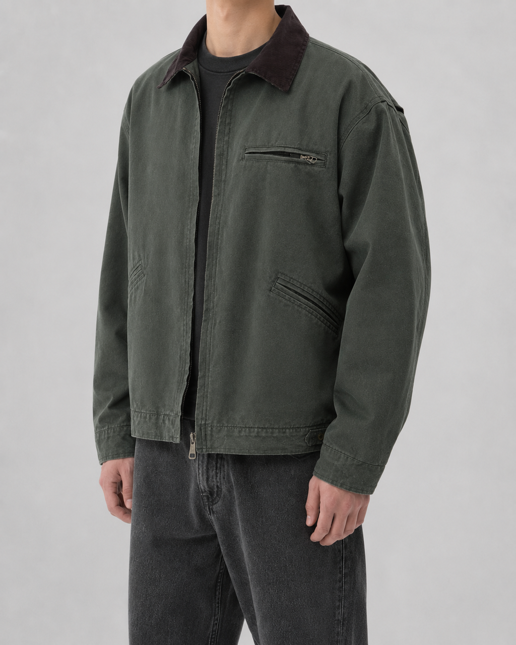 Tarquin | Cotton Canvas Barn Jacket with Corduroy Collar