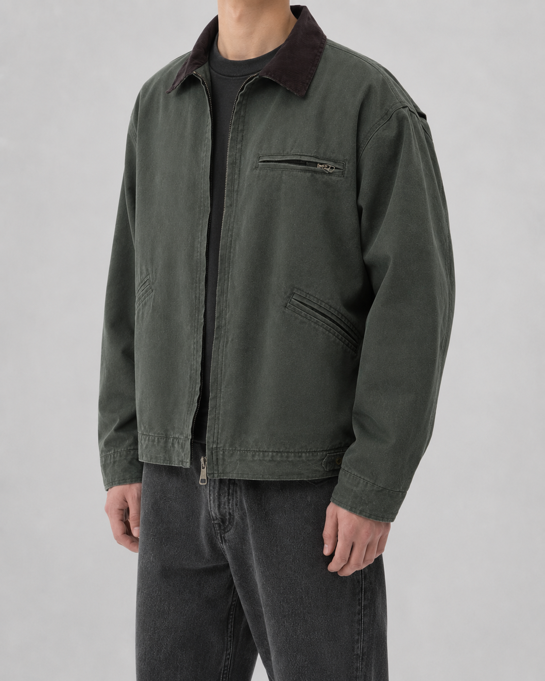 Tarquin | Cotton Canvas Barn Jacket with Corduroy Collar