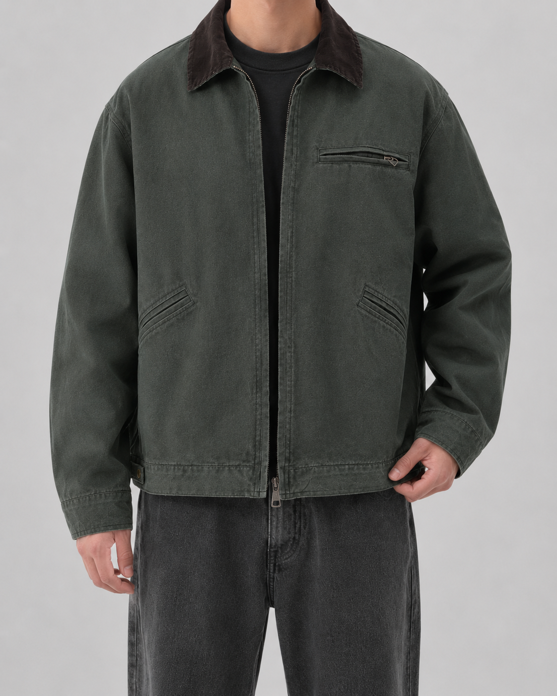 Tarquin | Cotton Canvas Barn Jacket with Corduroy Collar