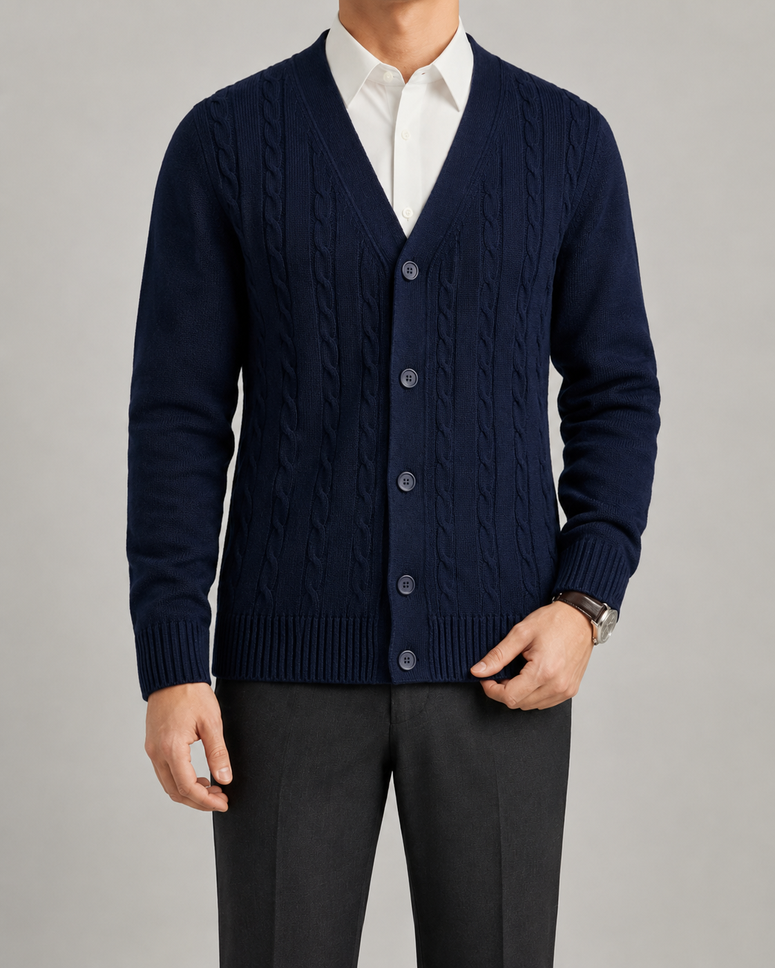 Yannick | Cable Knit V-Neck Cardigan