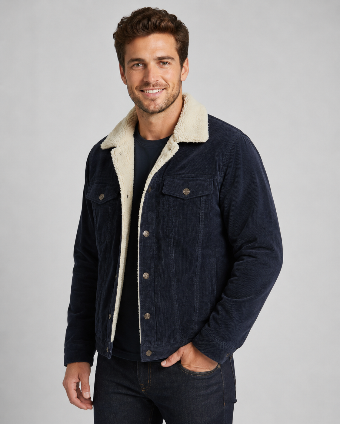Ellery | Corduroy Trucker Jacket with Sherpa Collar