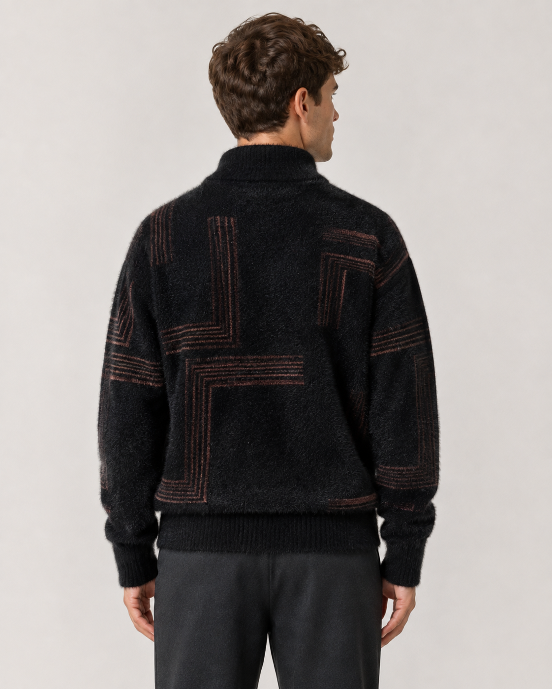 Silas | Geometric Funnel Neck Fluffy Knit Sweater