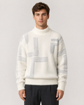 Silas | Geometric Funnel Neck Fluffy Knit Sweater