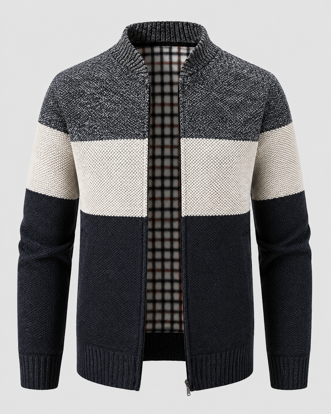 Soren | Colour Block Full-Zip Knit Cardigan