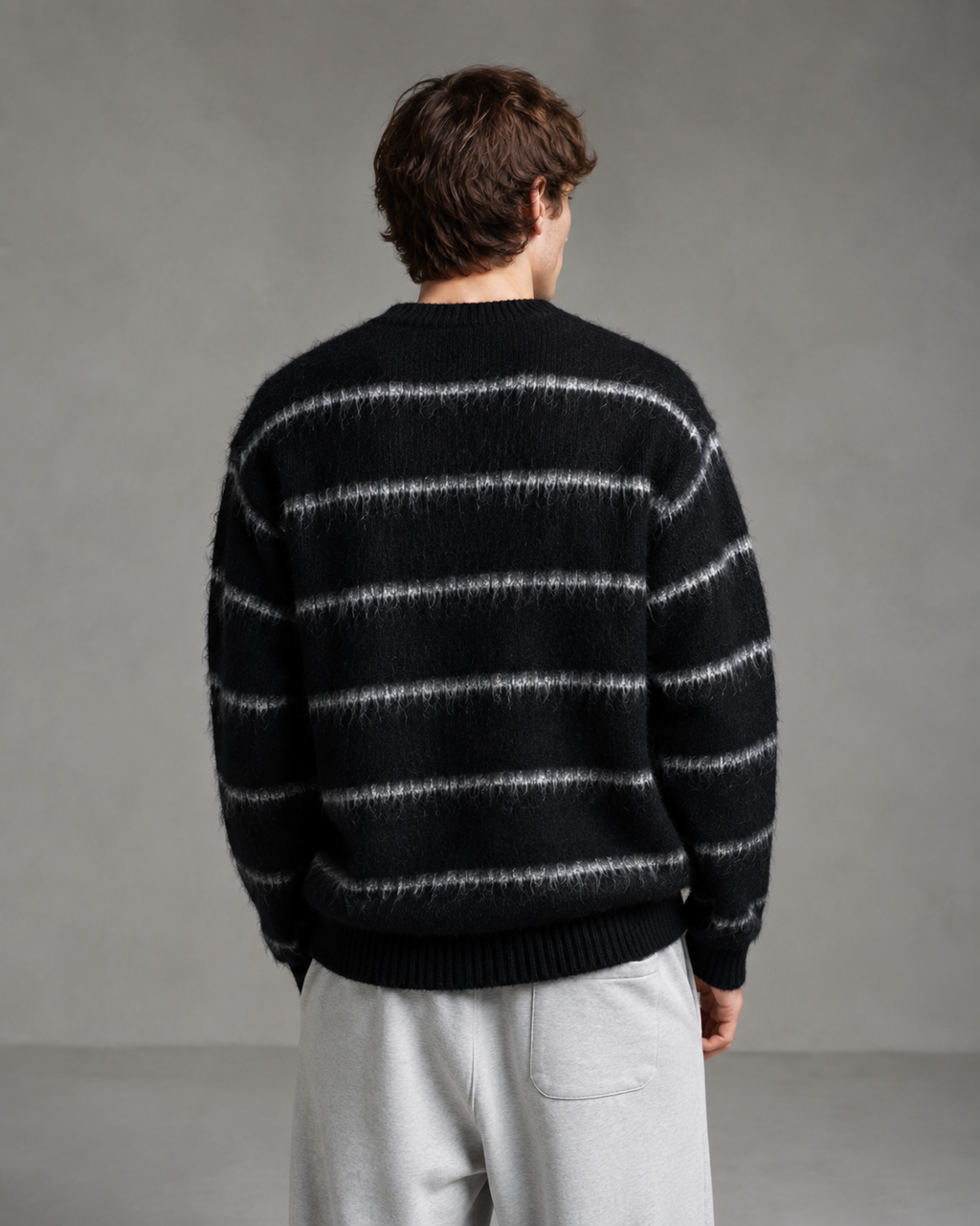 Alaric | Fuzzy Striped Boxy Knit Sweater