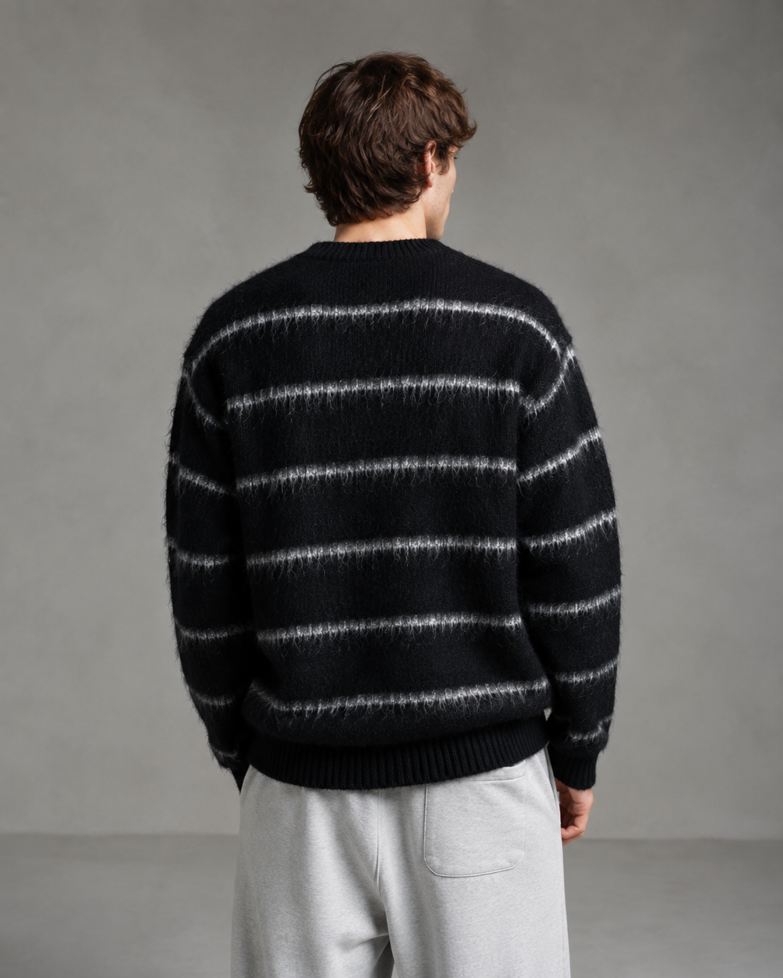 Alaric | Fuzzy Striped Boxy Knit Sweater