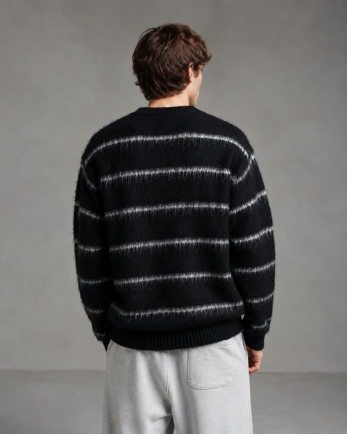 Alaric | Fuzzy Striped Boxy Knit Sweater