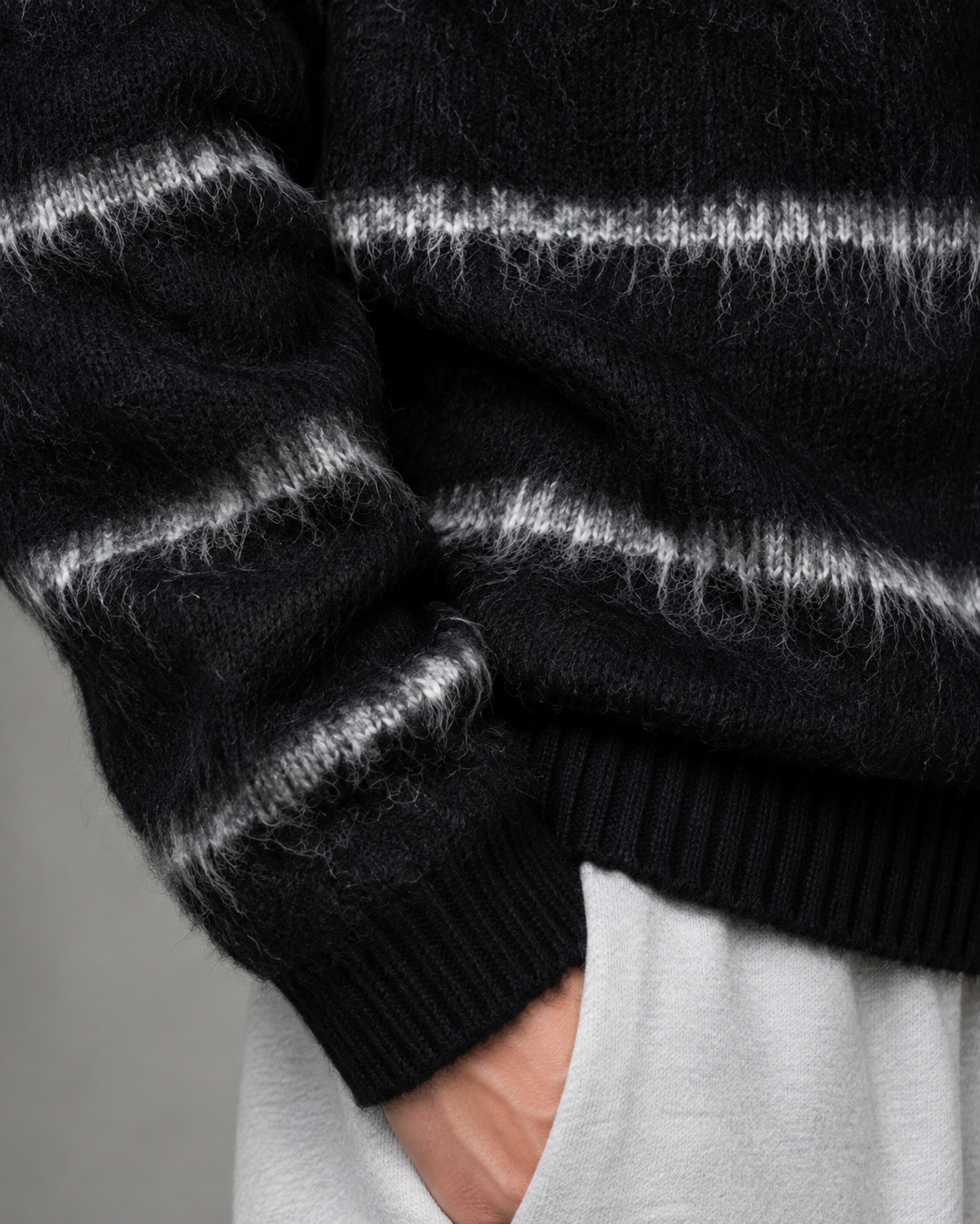 Alaric | Fuzzy Striped Boxy Knit Sweater