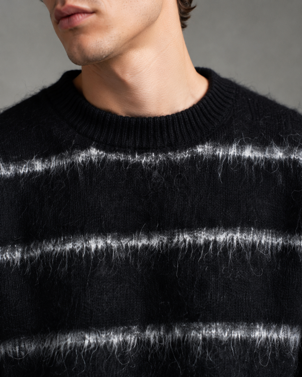 Alaric | Fuzzy Striped Boxy Knit Sweater