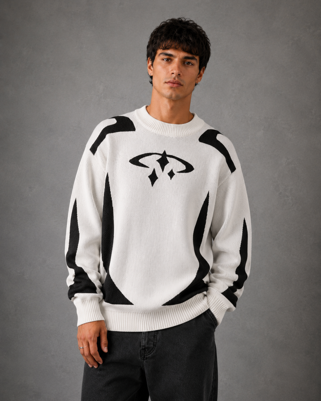 Holt | Graphic Crew Neck Knit Sweater